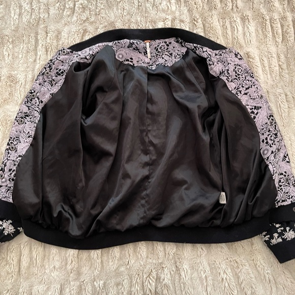 Free People Black Floral Snap Bomber Jacket. - Picture 7 of 14